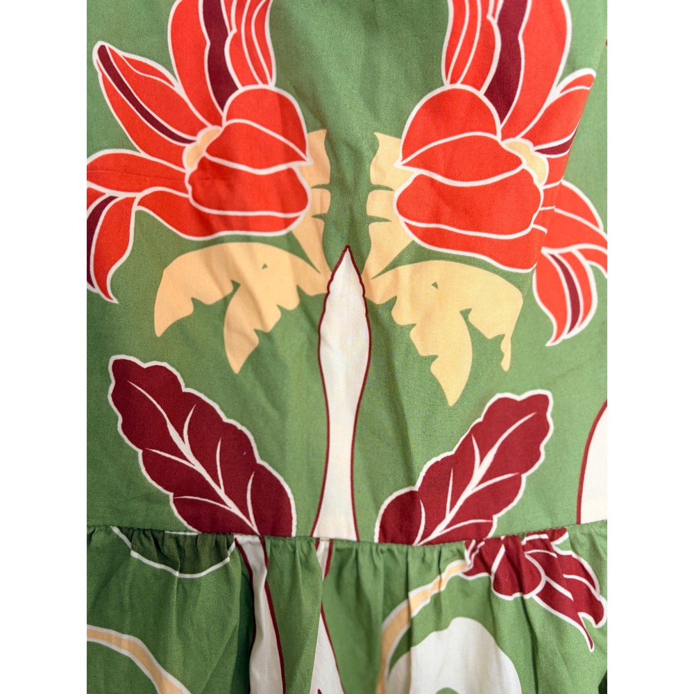 Zara Floral Midi Dress Medium Green Tropical Cotton V-Back Sleeveless New tie up - Picture 7 of 16